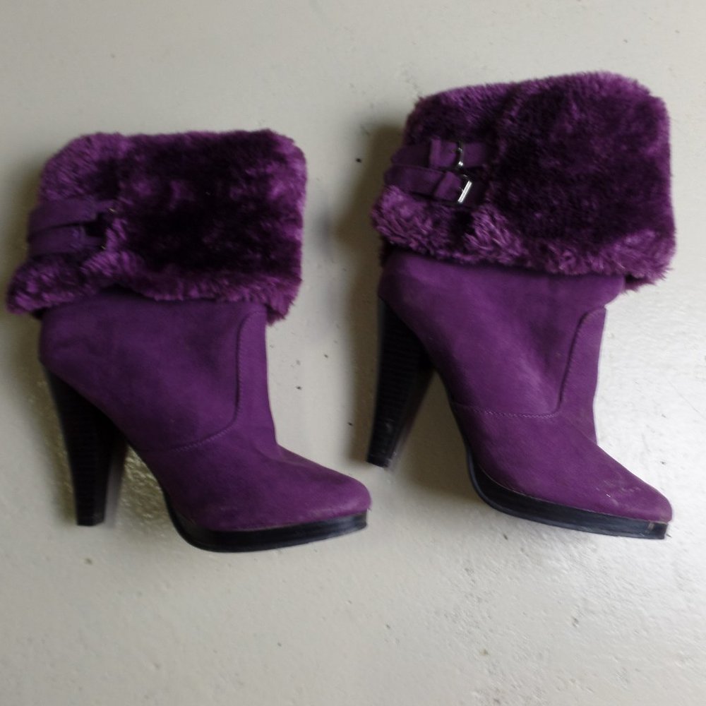 Purple High Heel Faux Fur Boots